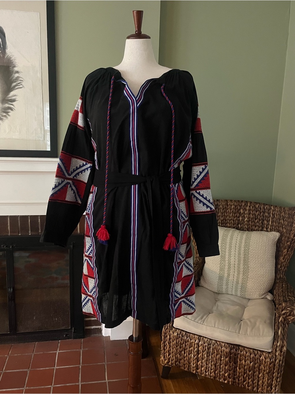 Eloquii Studio Black Embroidered Cotton Peasant Dress - Size 22
